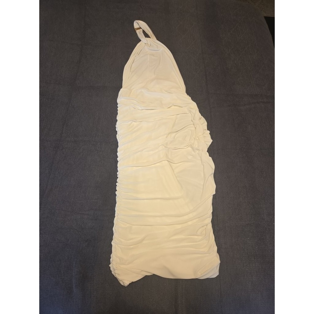 Club L London Serendipity White Ruched Halter Neck Midi Dress UK 12 US 8 NEW